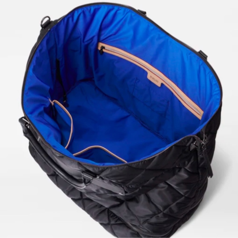 MZ Wallace Quilted Black Travel Bag with Bright Blue Lining